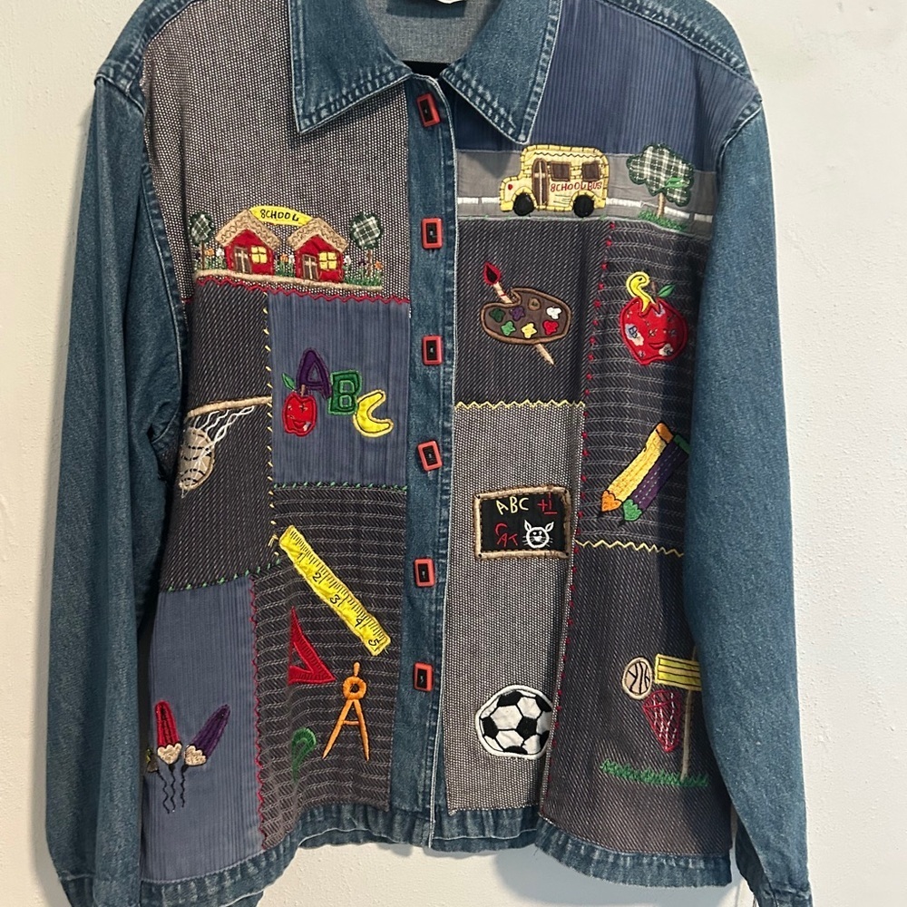 Colorful Patchwork Denim Button Down Shirt - image 1